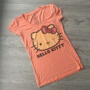 Hello Kitty Orange V-Neck T-Shirt (Form Fitting)
